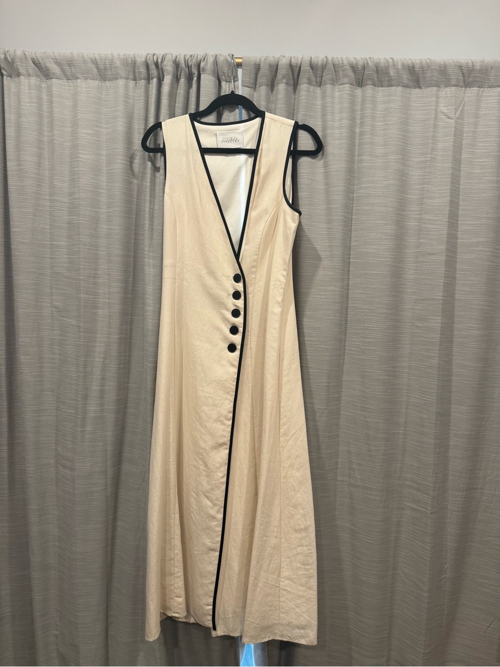 Mare Mare Sleeveless Cream Maxi Dress with Black Trim and Button Detail